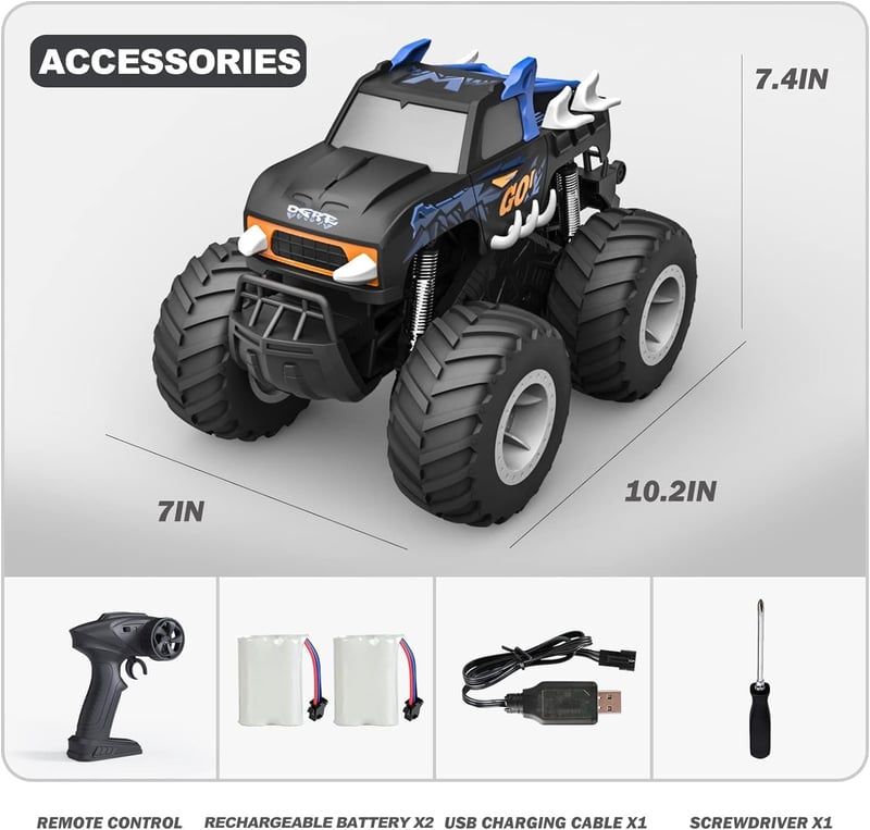 KADAYAYA Távirányítós Autó 4WD RC Monster Truck 1:16 Nagy Sebességű Kék Terepjáró Vízálló Játékautó 6-12 Éveseknek