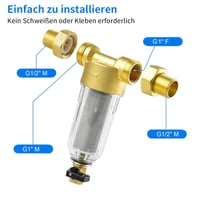 Filtru de sedimente KAHCOP de 100 microni cu spălare inversă, prefiltru tip „spin-down” reutilizabil pentru apă de fântână, cu racorduri de 1 inch și 1/2 inch 2