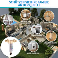 Filtru de sedimente KAHCOP de 100 microni cu spălare inversă, prefiltru tip „spin-down” reutilizabil pentru apă de fântână, cu racorduri de 1 inch și 1/2 inch 7