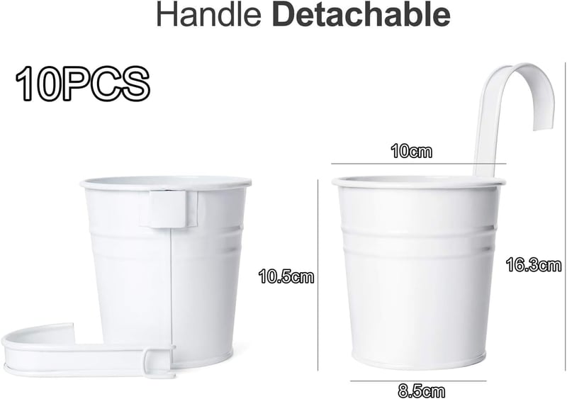 KAHEIGN 10 db Fém Függőleges Virágcserép 10 cm Fehér Horogos Balkon Kert Dekoráció