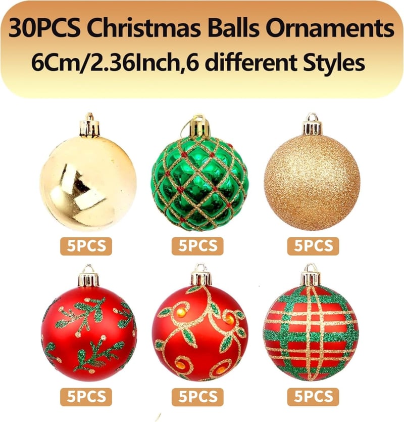 KAHEIGN 30 darabos karácsonyi gömb szett 6 cm piros zöld arany