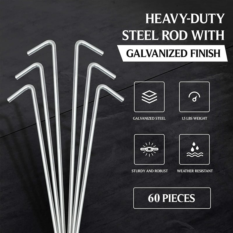 KAHEIGN 60 darabos fém sátorcsap szett, 22 cm galvanizált talajhorgony kemping