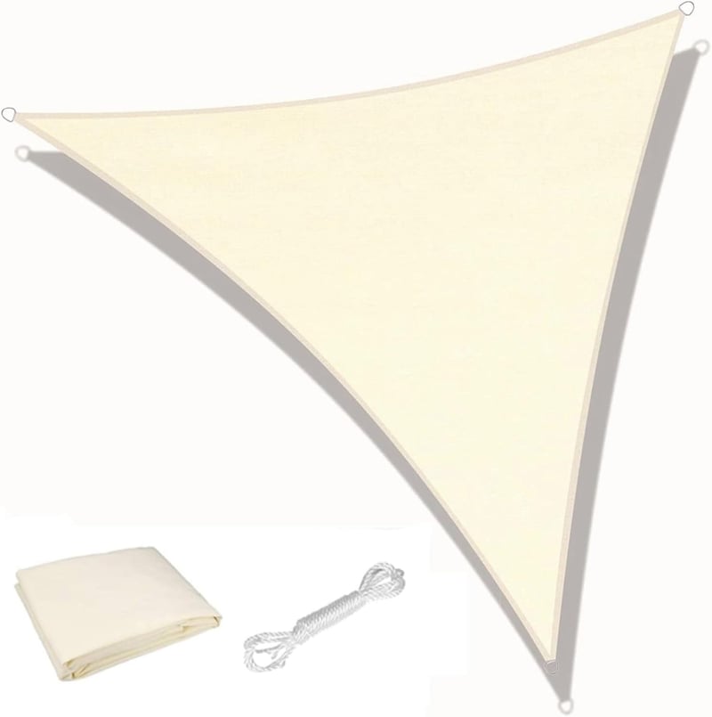KAHEIGN Trojuholníková tieniaca plachta 3x3x3 m, vodoodolná, 98 % UV ochrana, 180 g/m², krémová, na záhradu a terasu