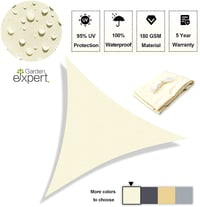 KAHEIGN Trojuholníková tieniaca plachta 3x3x3 m, vodoodolná, 98 % UV ochrana, 180 g/m², krémová, na záhradu a terasu 2
