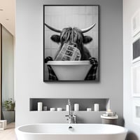 KAIDAARTLH Fürdőkádban Pihenő Tehén Vászonkép - Modern Fekete-Fehér Állat Falikép Keret Nélkül Fürdőszobába, Hálószobába (50 x 70 cm) 6