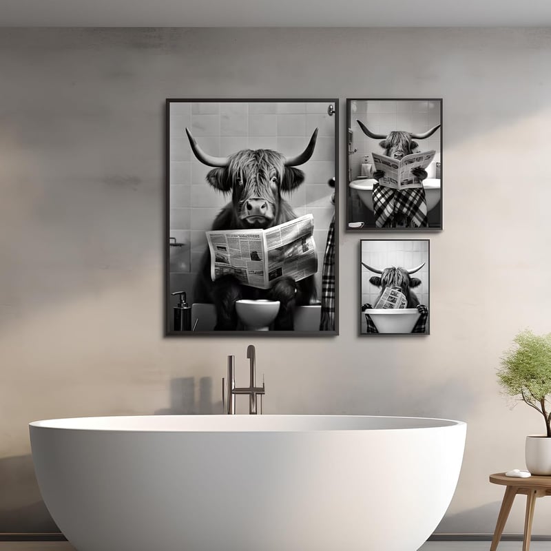 KAIDAARTLH Fürdőkádban Pihenő Tehén Vászonkép - Modern Fekete-Fehér Állat Falikép Keret Nélkül Fürdőszobába, Hálószobába (50 x 70 cm)