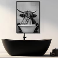 KAIDAARTLH Fürdőkádban Pihenő Tehén Vászonkép - Modern Fekete-Fehér Állat Falikép Keret Nélkül Fürdőszobába, Hálószobába (50 x 70 cm) 5