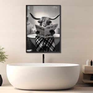 KAIDAARTLH Slika na platnu – Krava u kadi, moderna crno-bijela životinjska slika za zid, za kupaonicu, spavaću sobu, bez okvira (50 x 70 cm)