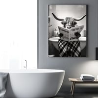 KAIDAARTLH Fürdőkádban Ülő Tehén Vászonkép - Modern Fekete-Fehér Állat Falikép Fürdőszobába, Hálószobába Keret Nélkül (50 x 70 cm) 3