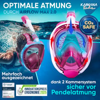 KAIMANA Šnorchlovacia maska pre deti – Celotvárová maska na šnorchlovanie s bezpečnostným systémom proti CO2 – S prenosnou taškou – Detské potápačské rukavice od 4 rokov 2