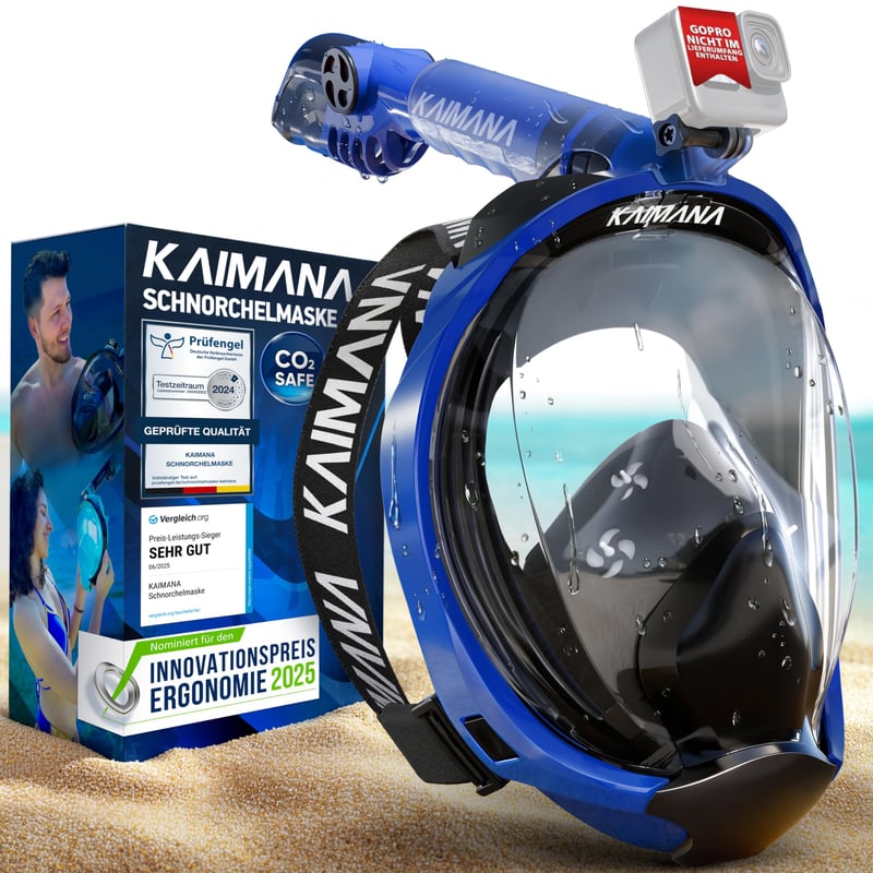 Mască de Snorkel Full Face KAIMANA pentru Adulți și Copii - Mască de Scufundări Sigură cu Sistem Anti-CO2, cu Husă de Transport - Mască de Scufundări Premium