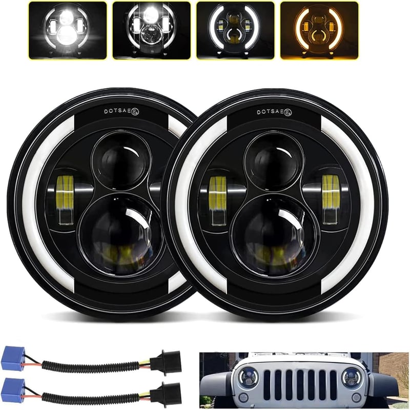 Kairiyard 7 Inch LED Fényszóró 100W 10000LM Angel Eyes 4 Módú Offroad Lámpa Wrangler Hummer