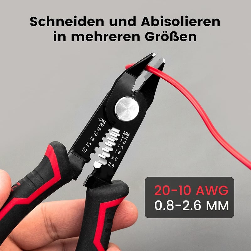KAIWEETS 3 az 1-ben oldalcsípő fogó kábelvágó és vezetéklecsupaszító 20-10 AWG rejtett rugó csúszásgátló elektronikai piros-fekete