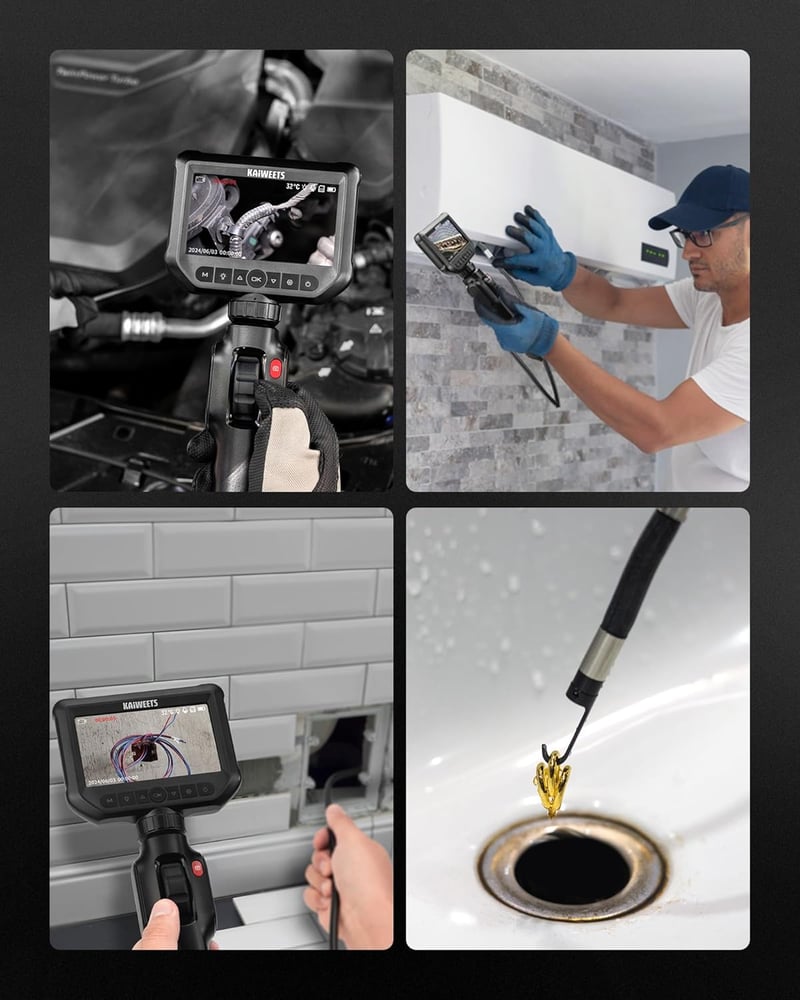 KAIWEETS Endoszkóp Kamera 4,3" IPS 1080P Kijelzővel, 210° Forgatható Fejjel, IP67 Vízálló Flexibilis Csőkamera Autó és Csővezeték Vizsgálath