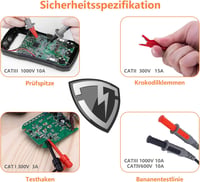 KAIWEETS KET01 Multiméter Kiegészítő Készlet - Szilikon Szigetelésű Tesztkábelek, Mérőszondák, Krokodilcsipeszek és Mini Horgok - Piros 4
