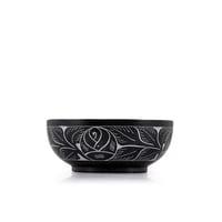 Bol pentru fumigație Kaizen Casa din piatră naturală sculptată manual, cu model de frunză albă, 12,7 x 5,08 cm, negru 2