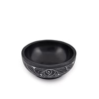 Bol pentru fumigație Kaizen Casa din piatră naturală sculptată manual, cu model de frunză albă, 12,7 x 5,08 cm, negru 1