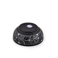 Bol pentru fumigație Kaizen Casa din piatră naturală sculptată manual, cu model de frunză albă, 12,7 x 5,08 cm, negru 3