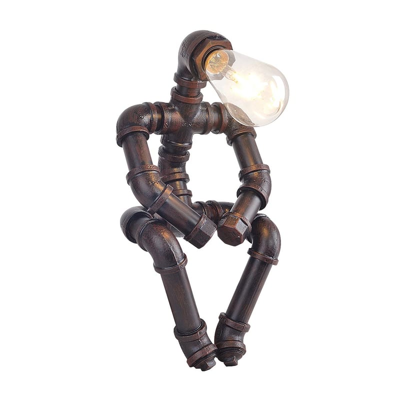 Kaj Hejmo steampunk stolová lampa v industriálnom štýle z vodovodných rúrok – hrdzavá B