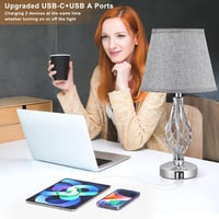 Kakanuo 2 darabos érintésérzékeny asztali lámpa USB-C töltéssel, 3 fokozatú fényerő, szürke lenvászon búra 5