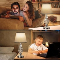 Kakanuo 2 darabos érintésérzékeny asztali lámpa USB-C töltéssel, 3 fokozatú fényerő, szürke lenvászon búra 7