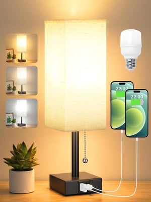 Nočná lampa Kakanuo s nabíjaním USB-A+C, 3 teploty farieb, ťahový spínač – biela