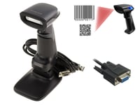 Ručný snímač čiarových kódov KALEA-INFORMATIQUE pre skenovanie EAN a QR kódov (2D), sériové rozhranie RS232, so stojanom, čierny 1