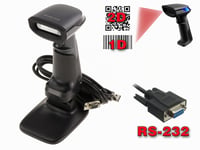 Ručný snímač čiarových kódov KALEA-INFORMATIQUE pre skenovanie EAN a QR kódov (2D), sériové rozhranie RS232, so stojanom, čierny 2