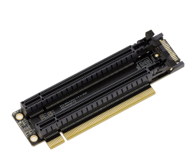 KALEA-INFORMATIQUE PCIe Gen 4.0 x16 Riser duplikátor adaptér, 2-portový splitter x8, 90° usporiadanie, prenos 32 Gb/s, Gen4