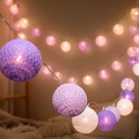 LED svetelná reťaz Kaleora s bavlnenými guľôčkami, 3 m, 20 LED, biela ružová fialová, priemer 3 cm, na batérie, na svadbu, párty, do detskej izby, dekorácia do interiéru 1