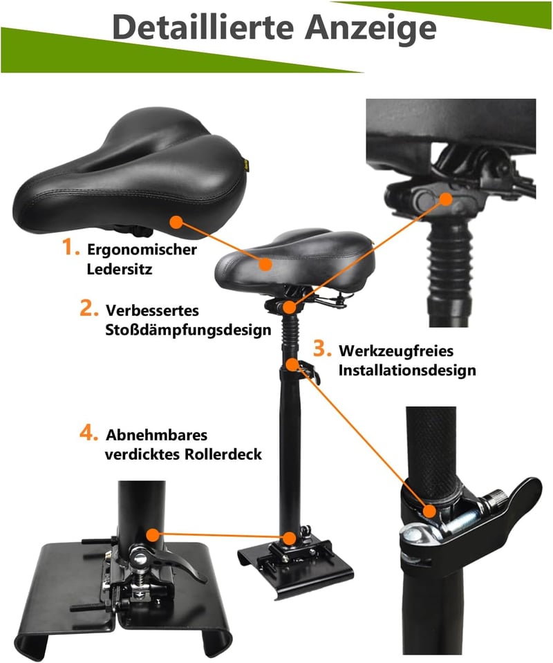 KALLAK Elektromos Roller Ülés 13-19 cm Ívelt Szélű Taposólapokhoz, Párnázott Nyereg, Összecsukható, Ütésálló, 55-68 cm Állítható Magasság