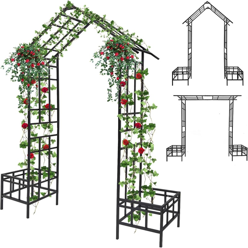 Kalolary 2.5m Kerti Pergola Virágládákkal, Állítható Fém Kletterrács Futó Növényekhez