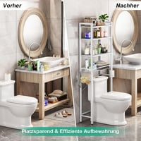 Kalrin 4 szintes WC fölötti polc tárolóval, fürdőszoba szervezőrendszer fehér 4