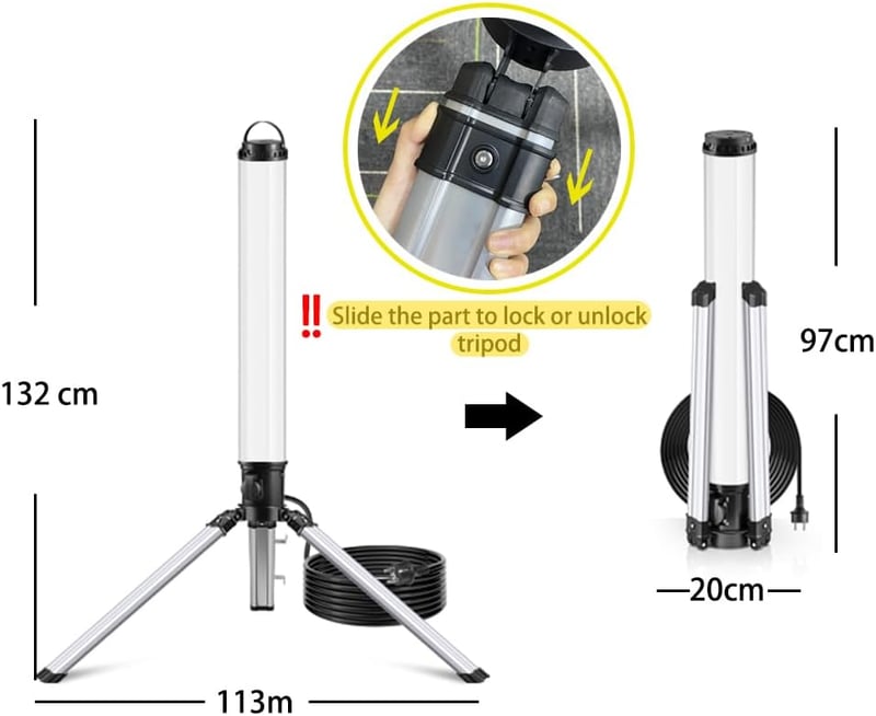 Kalwason 150W LED Állványos Munkalámpa 15000 Lumen 360° Torony Szerelőlámpa