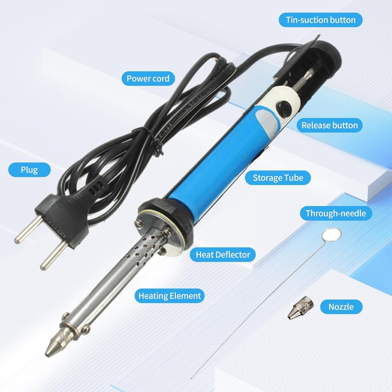Kamanan Elektromos forrasztóón kiszedő vákuum pumpa 30 W 220 V forrasztópáka készlet 1 mm 2 mm fúvókákkal, forrasztás kiszereléshez
