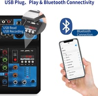 Kamanan Professzionális DJ Keverőpult 5 Csatornával - Hordozható Digitális Hangkeverő Bluetooth és USB MP3 Funkcióval, 48V Phantom Power, Él 4