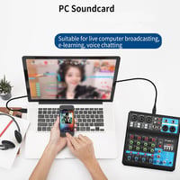 Kamanan Professzionális DJ Keverőpult 5 Csatornával - Hordozható Digitális Hangkeverő Bluetooth és USB MP3 Funkcióval, 48V Phantom Power, Él 5