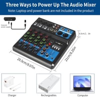 Kamanan Professzionális DJ Keverőpult 5 Csatornával - Hordozható Digitális Hangkeverő Bluetooth és USB MP3 Funkcióval, 48V Phantom Power, Él 2