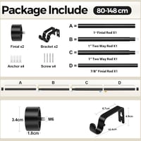 KAMANINA Fekete Függönyrúd 80-148 cm Állítható 25 mm Átmérő Ablakhoz - 80-148CM, Black 7
