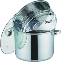 Oală pentru cuscus Kamberg 3 în 1 cu sită pentru gătit la abur și capac de sticlă, 24 cm, 8 litri, oțel inoxidabil, compatibilă cu toate sursele de căldură, inclusiv inducție, gri 1