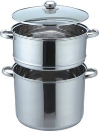 Oală pentru cuscus Kamberg 3 în 1 cu sită pentru gătit la abur și capac de sticlă, 24 cm, 8 litri, oțel inoxidabil, compatibilă cu toate sursele de căldură, inclusiv inducție, gri 2