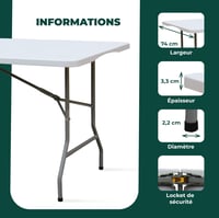 KAMBERG Sklopivi stol 180x74x74 cm Bijeli - Vrtni stol za događanja za 8-10 osoba 3