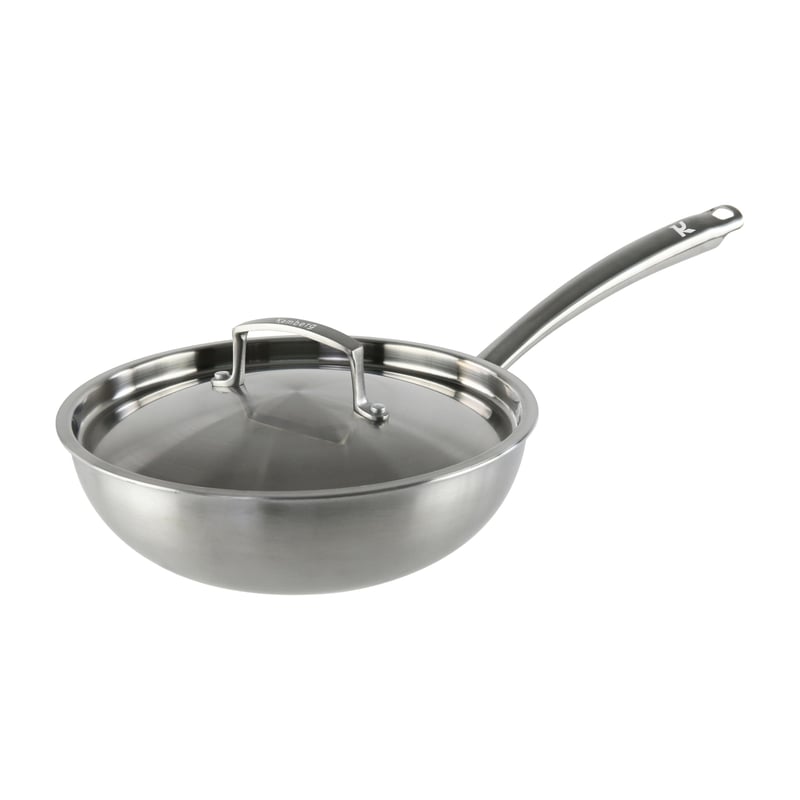 Wok panvica KAMBERG 24 cm, nerezová oceľ 18/10, trojvrstvová, s pokrievkou, bez PFAS, vhodná na indukciu a do rúry, na všetky typy sporákov, sivá