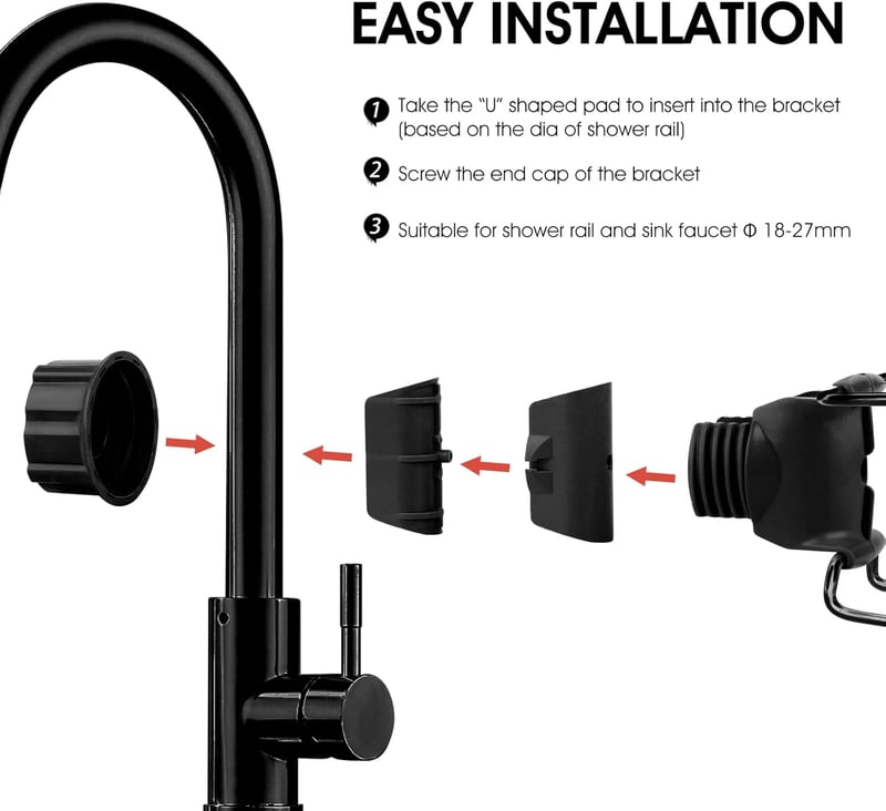 Kamfwert rozsdamentes acél zuhanypult 18-27mm rúdhoz, fúrás nélkül, fekete