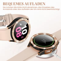 Kamita 3-dielne puzdro Diamond pre inteligentné hodinky Samsung Galaxy Watch FE 2024/Watch 5/Watch 4 40 mm, s ochranným sklom na displej, strieborné + čierne + ružové zlato 6