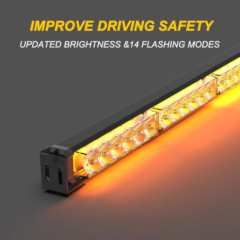KAMOPA 38 Inch Amber Strobe Fénysáv Mágneses Talapzattal Teherautóhoz