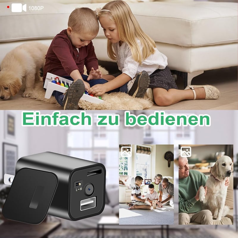 KAMREA Biztonsági Kamera HD 1080P Mini Rejtett Kamera USB Töltő Álcázással Mozgásérzékelő Folyamatos Felvétel Irodai Otthoni Megfigyelés