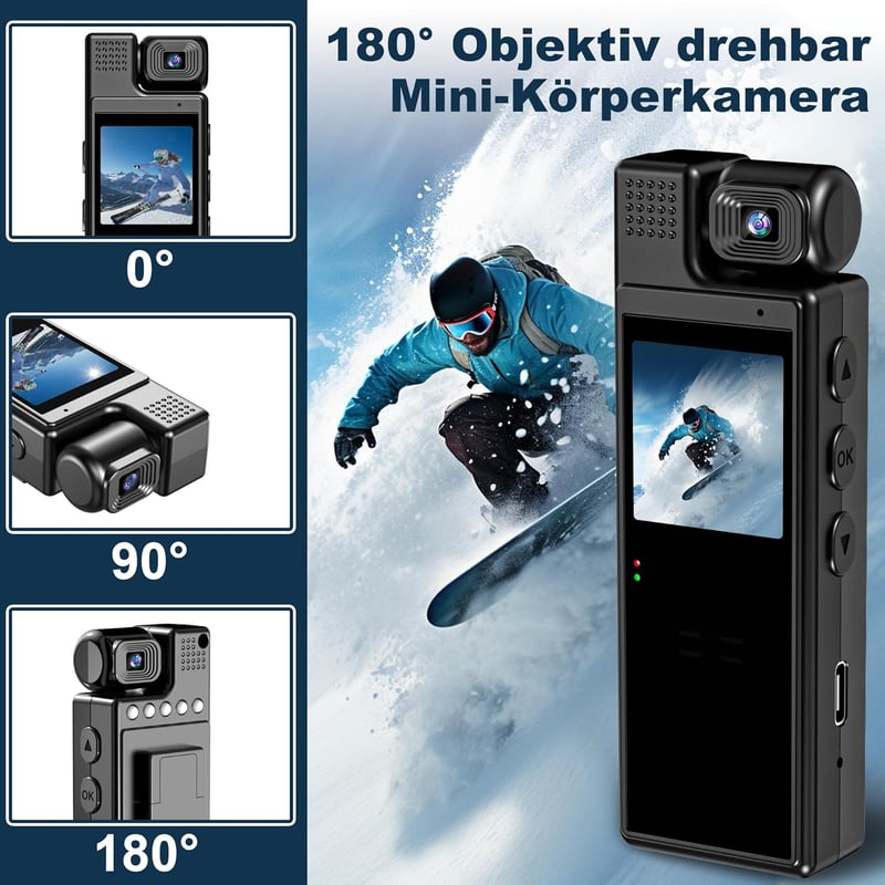 KAMREA Mini Testkamera HD 1080P 180° Forgatható Objektív Mozgásérzékelő 6 Óra Akkumulátor Sport Kerékpár Megfigyelő Kamera