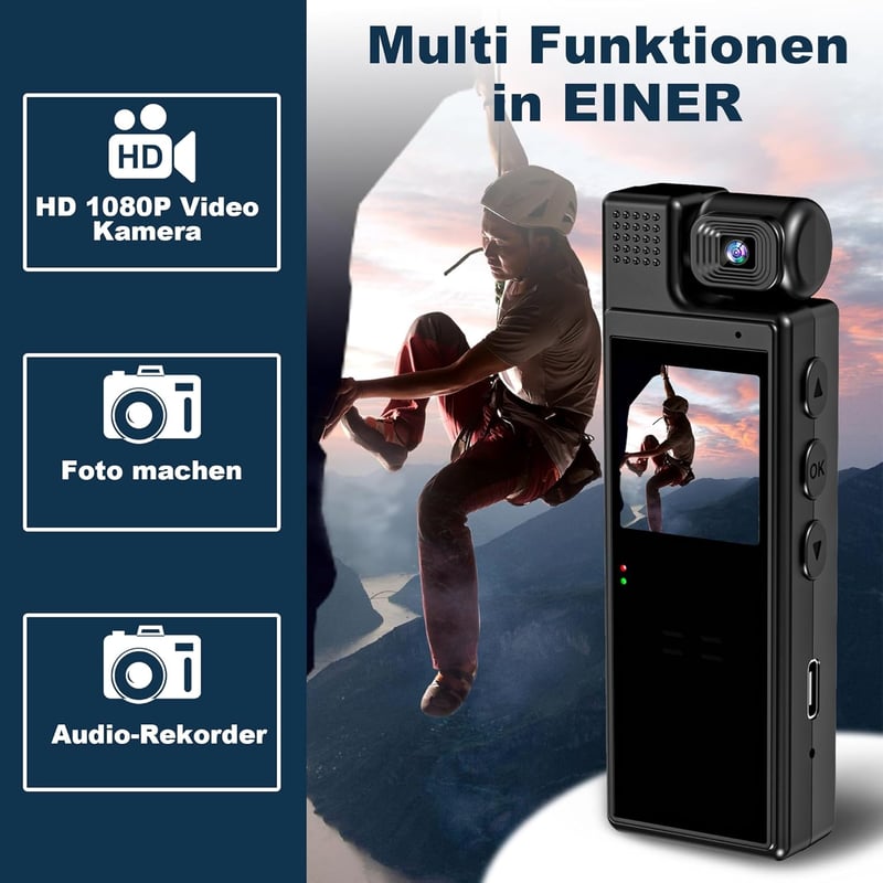 KAMREA Mini Testkamera HD 1080P 180° Forgatható Objektív Mozgásérzékelő 6 Óra Akkumulátor Sport Kerékpár Megfigyelő Kamera