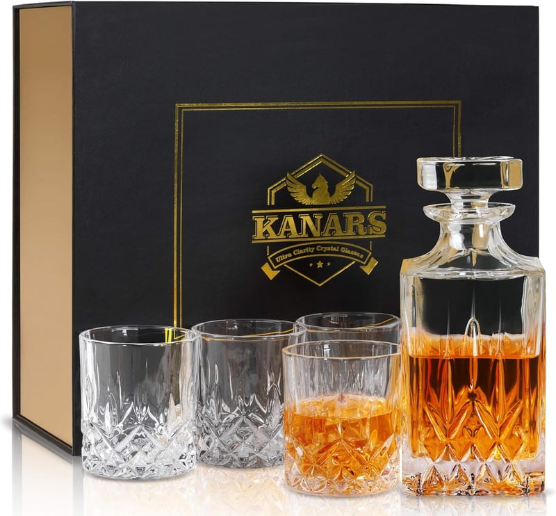 KANARS 5 részes whiskys karaffa szett 750ml dekantáló üveggel és 4 pohárral - Lot de 5 Carafe Set
